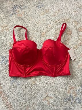 Auden Red Longline Satin Bustier Bra